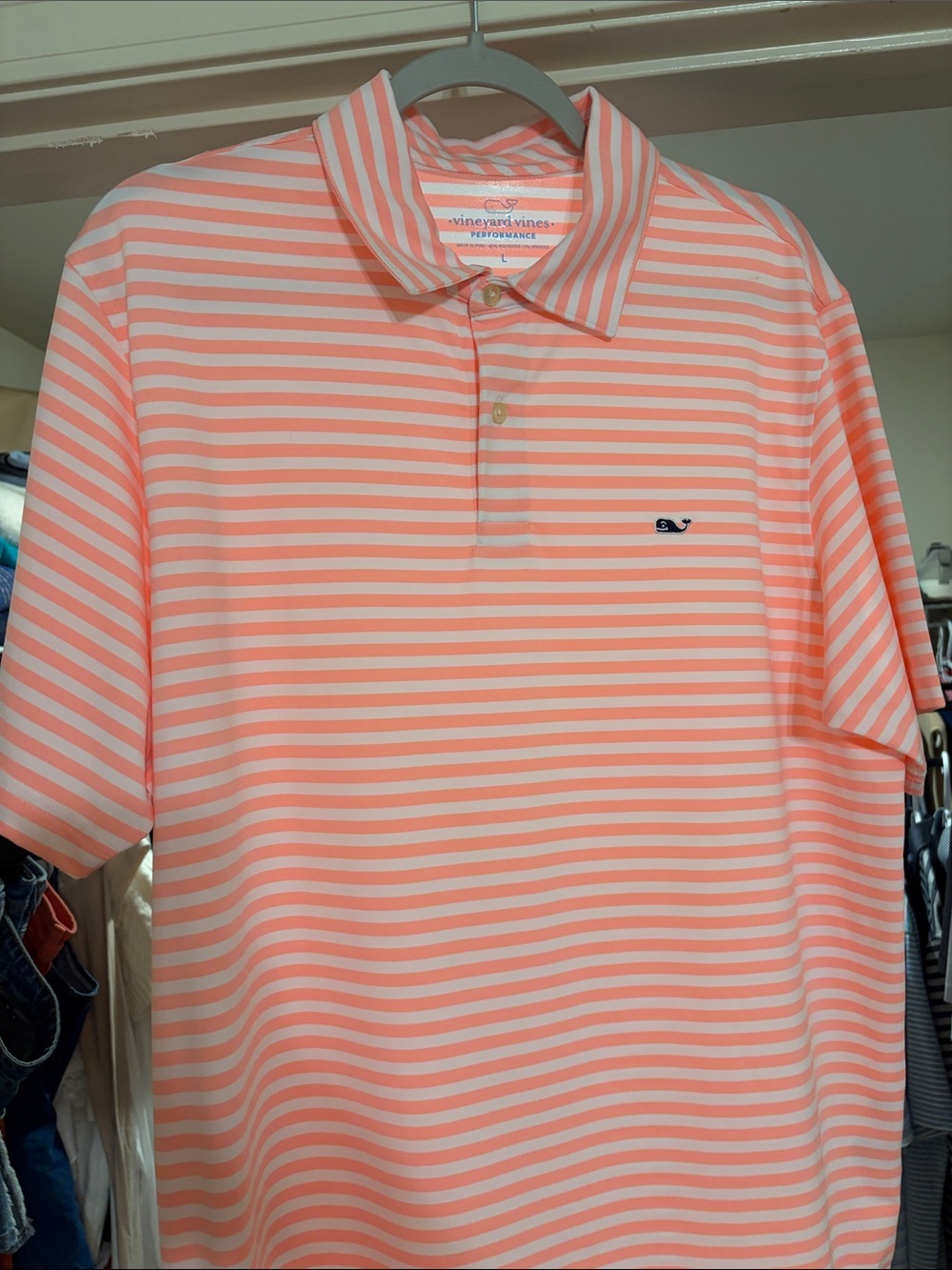 Vineyard Vines Coral and White Stripe Polo